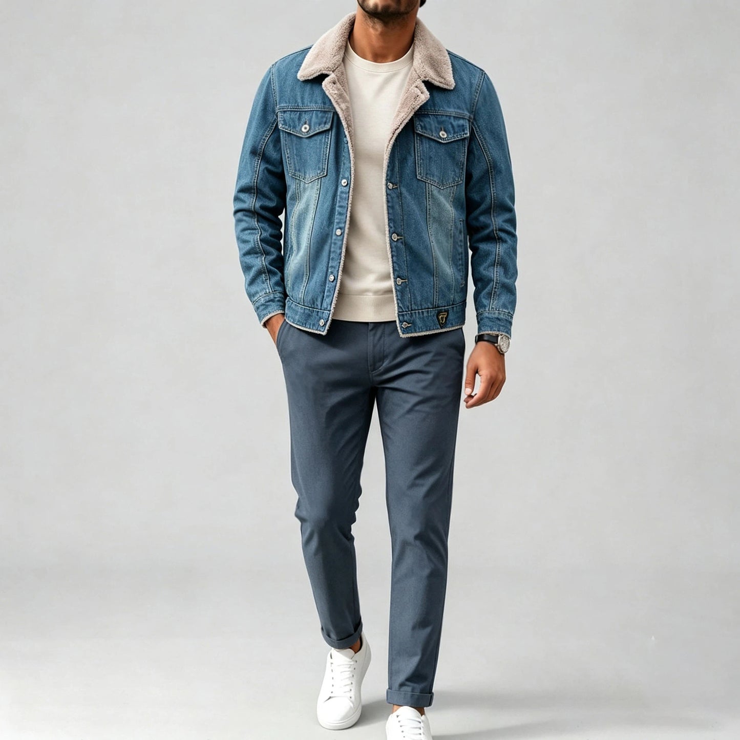 Men's Fleece-Lined, Thickened Denim Jacket