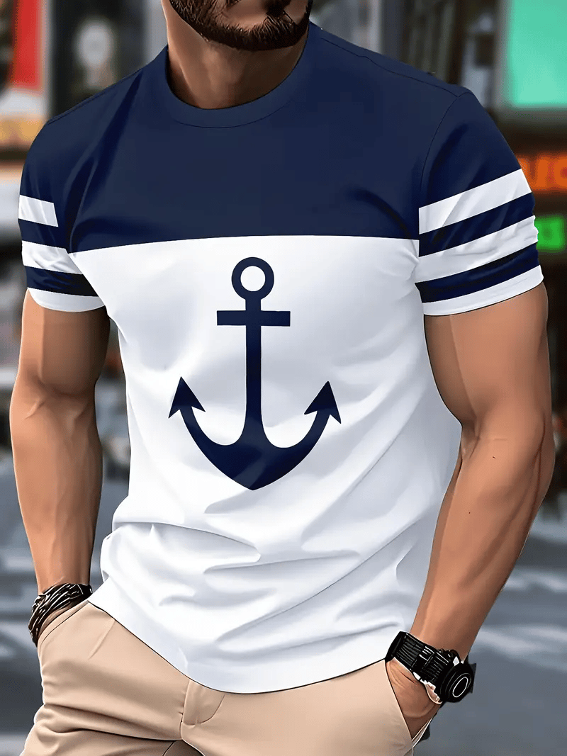 Men's Business Stripe Logo Print Short Sleeve T-Shirt