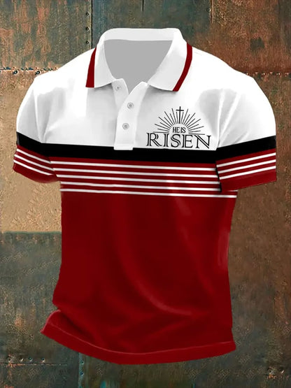 Men's Retro “He Is Risen�? Casual Printed Polo Shirt