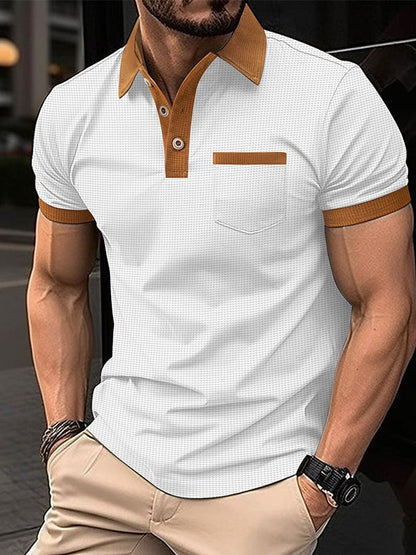 Men's Waffle Fabric Fashion Casual Polo Shirt (With Pockets)