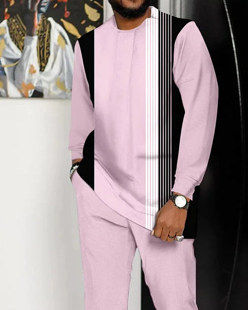 Men's Vertical Stripe Long Sleeve Athletic Walking Suit 282