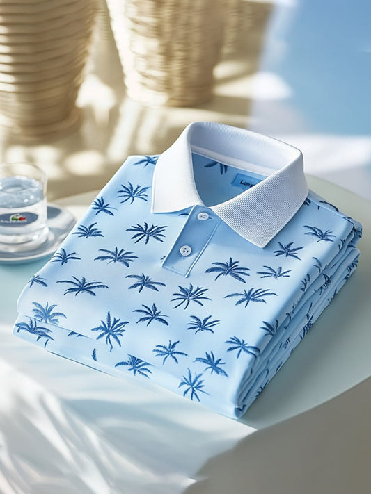 Men's Classic Business Check Logo Button Short Sleeve Polo Shirt