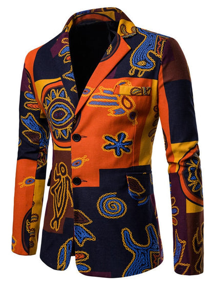 Men's Western Style Printed Patchwork Design Long Sleeve Blazer