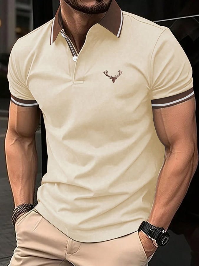 Men's classic business casual color-matched polo shirt