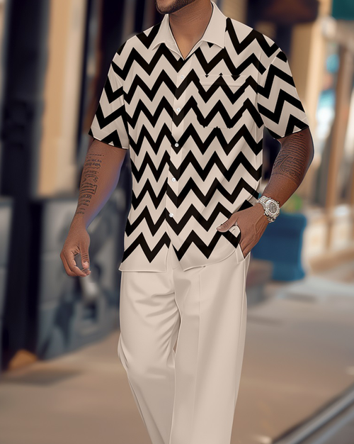 Men's Retro Short Sleeve Shirt Walking Suit 1642
