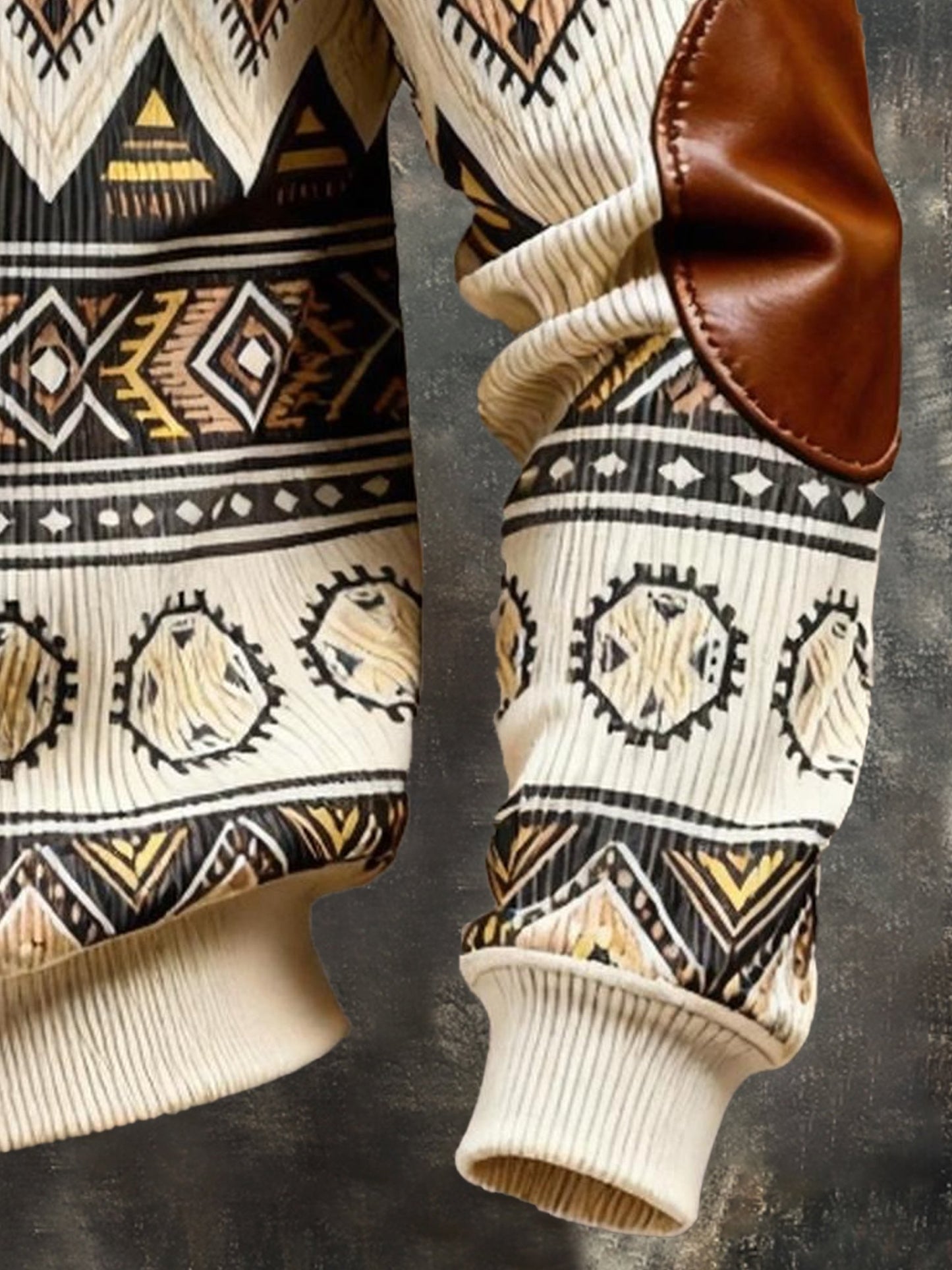 Men's Vintage Color-Block Printed Zip-Up Hoodie