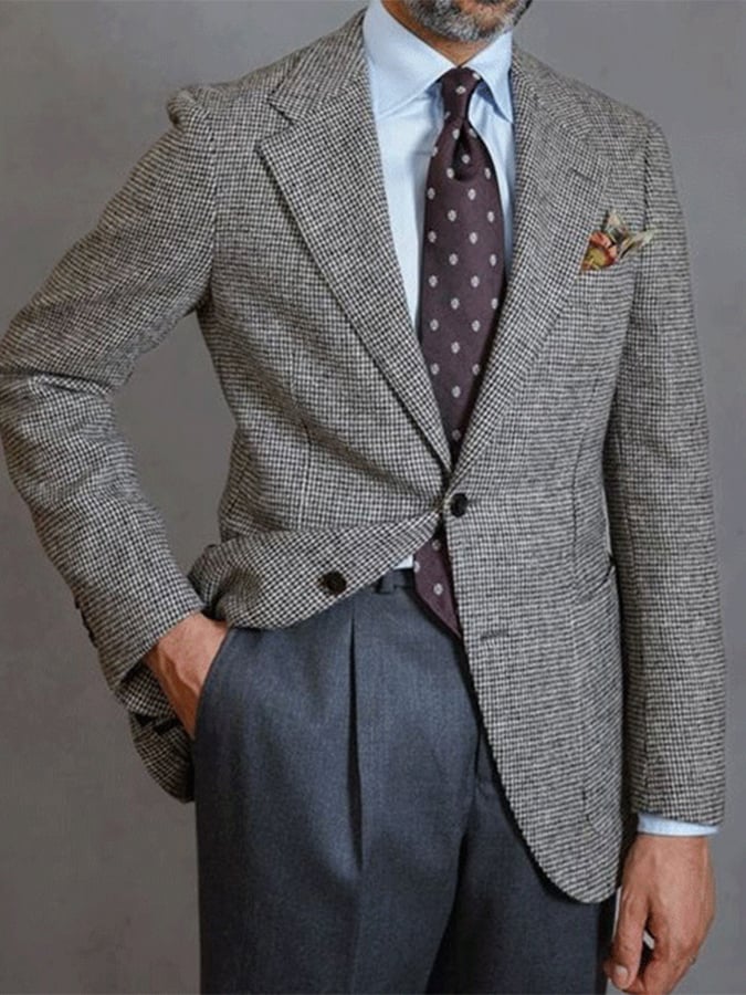 Men's Business Casual Two Button Large Pocket Plaid Blazer