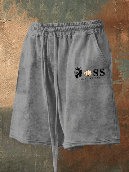 Men's Retro Letter Print Loose Casual Shorts