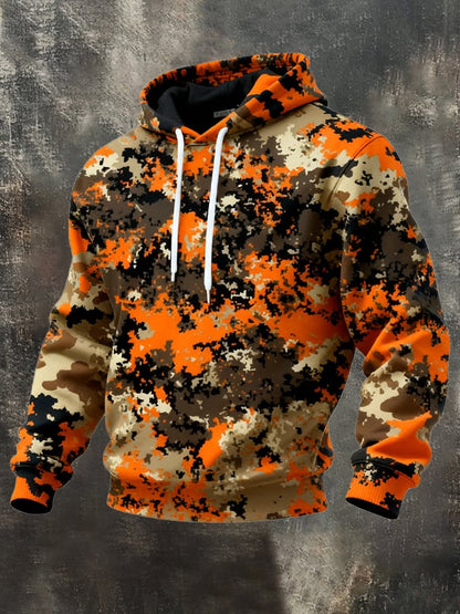 Men's Retro Distressed Color Block Camouflage Print Casual Long Sleeve Sweatshirt