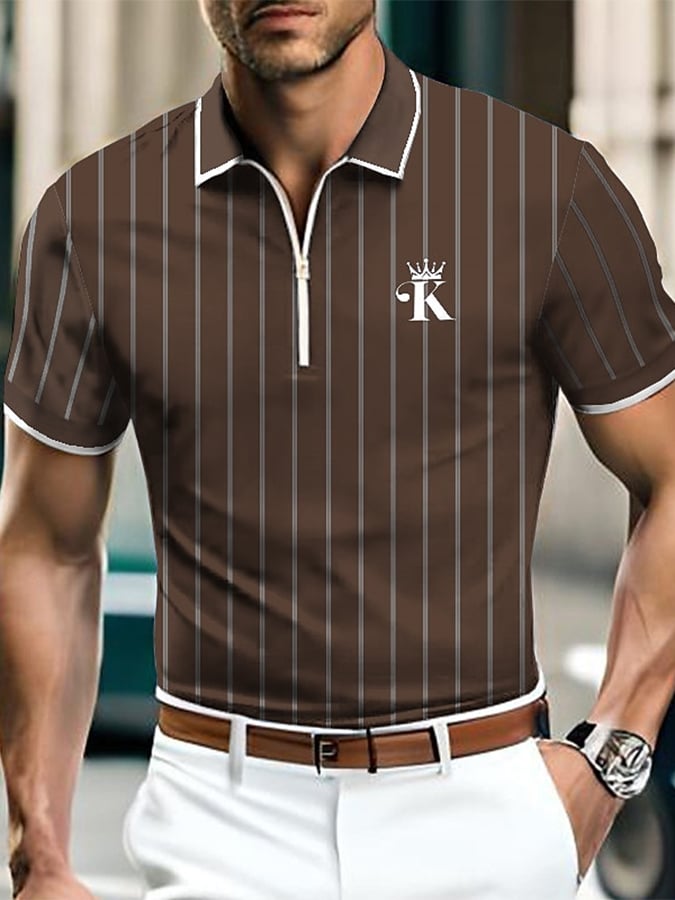 Fashion Contrast Color Zipper Polo