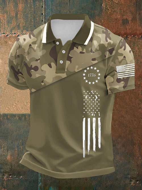 Men's Vintage Camouflage Flag Print Polo Shirt