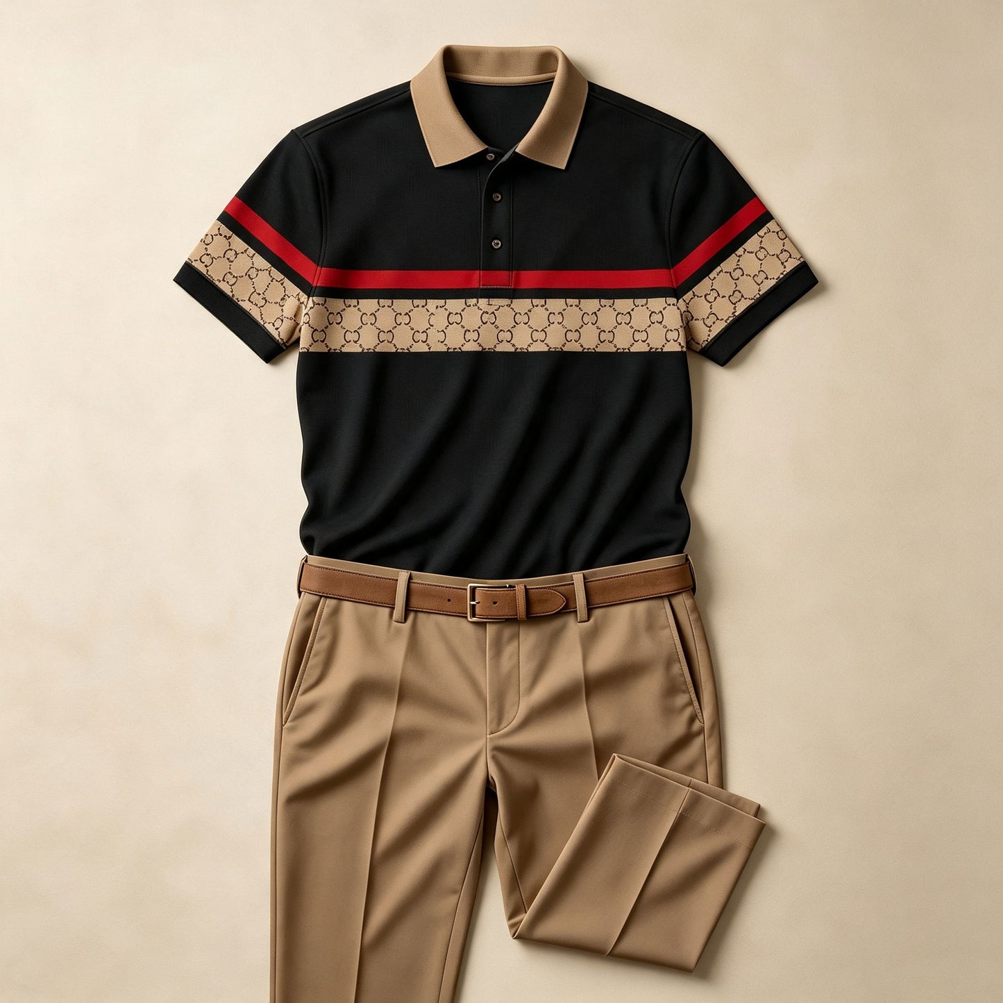 Men's Two-Tone Short-Sleeve Polo Shirt and Pants Set