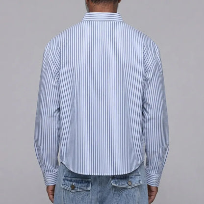 Men's Classic Striped Print Chest Pocket Button Down Long Sleeve Shirt