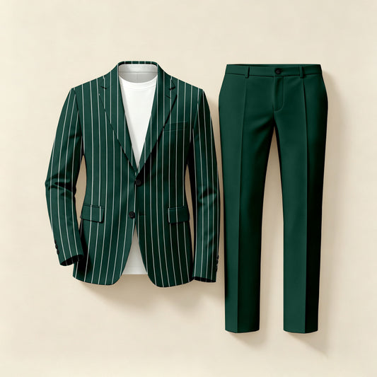 Men's Business Striped Long-Sleeve Shirt and Long Pants Two-Piece Suit