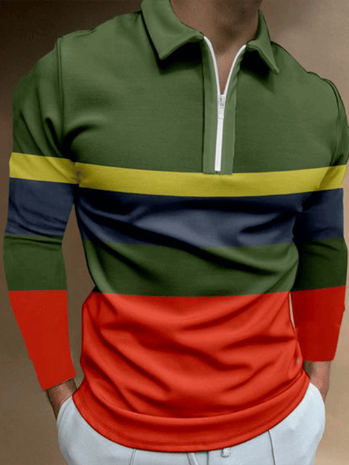 Men's Business Casual Striped Zip-Up Shirt