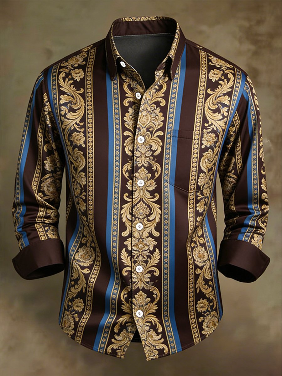 Men's Retro Business Casual Baroque Striped Long-Sleeved Shirt