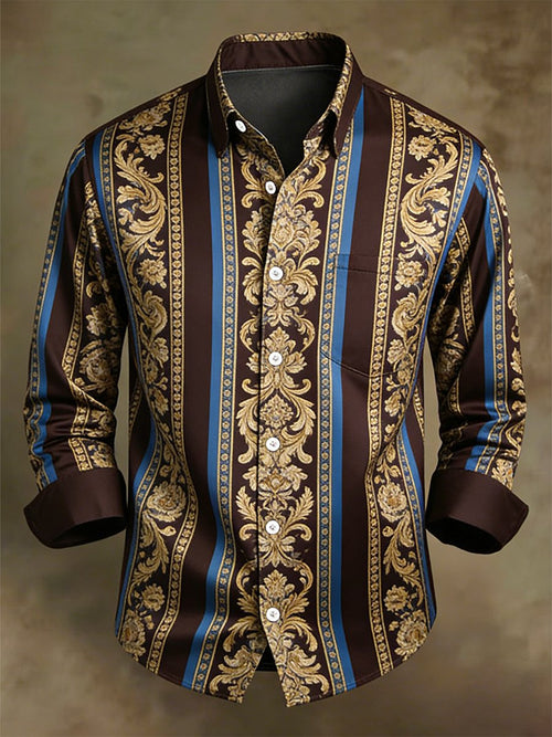 Men's Retro Business Casual Baroque Striped Long-Sleeved Shirt