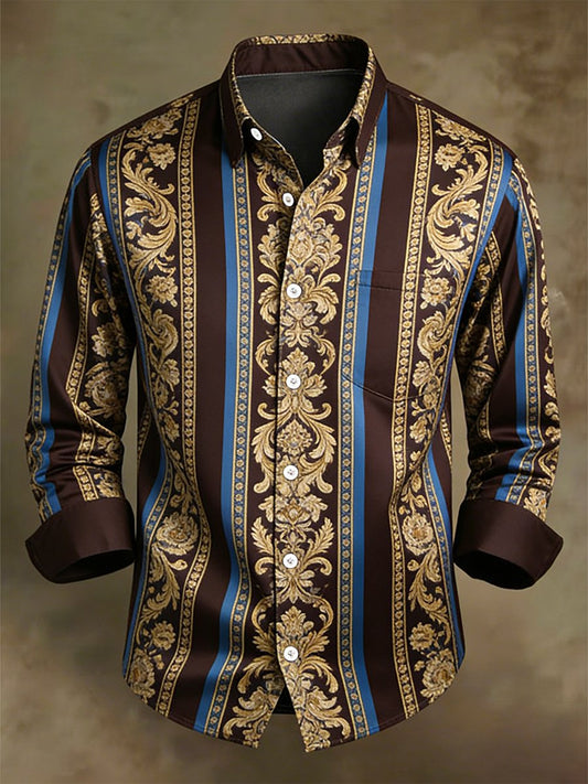Men's Retro Business Casual Baroque Striped Long-Sleeved Shirt