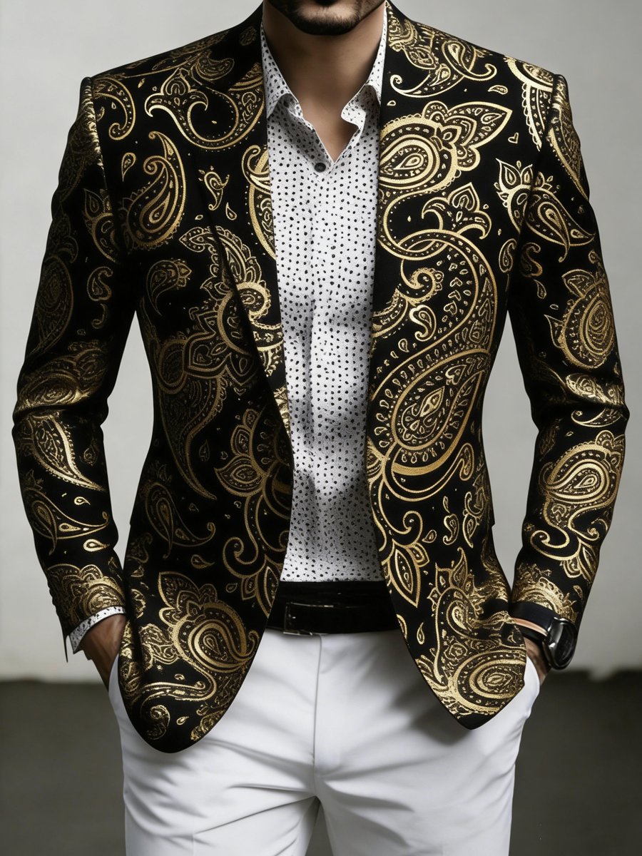 Men's Luxury Business Paisley Print Suit Jacket