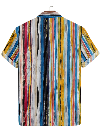 Men's Abstract Stripes Pattern Short-Sleeved Shirt  0739