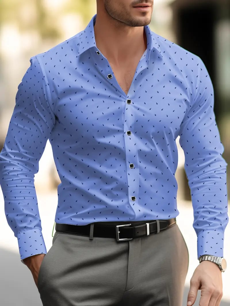 Men's Street Style Business Casual Printed Long Sleeve Shirt