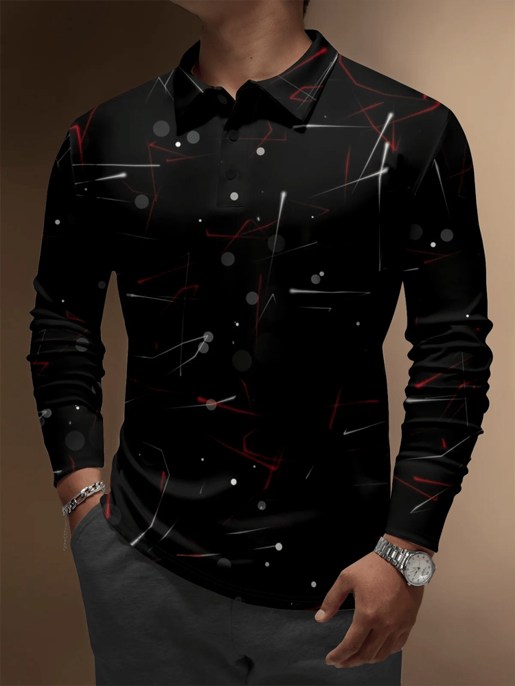 Men's Business Casual Striped Long-Sleeved Polo Shirt