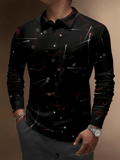 Men's Business Casual Striped Long-Sleeved Polo Shirt