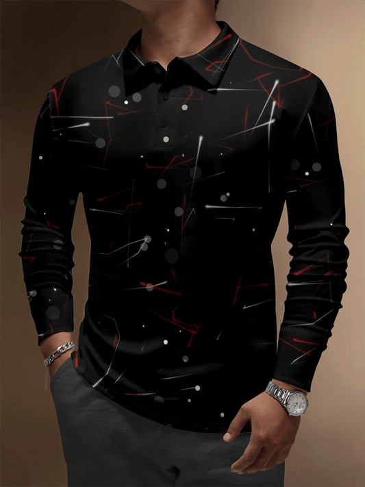 Men's Business Casual Striped Long-Sleeved Polo Shirt
