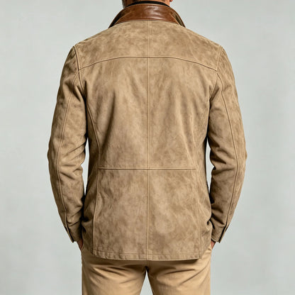 Men's Collared Patchwork Color-Blocked Jacket