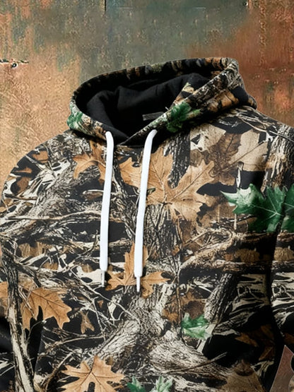Men's Retro Distressed Color Block Camouflage Print Casual Long Sleeve Sweatshirt