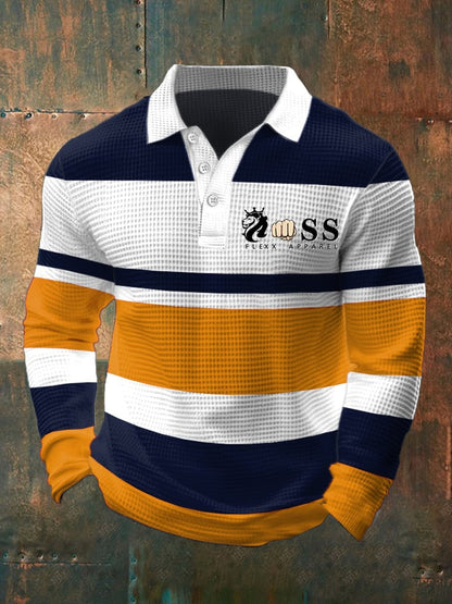 Men's Casual Business Waffle Long Sleeve Polo Shirt
