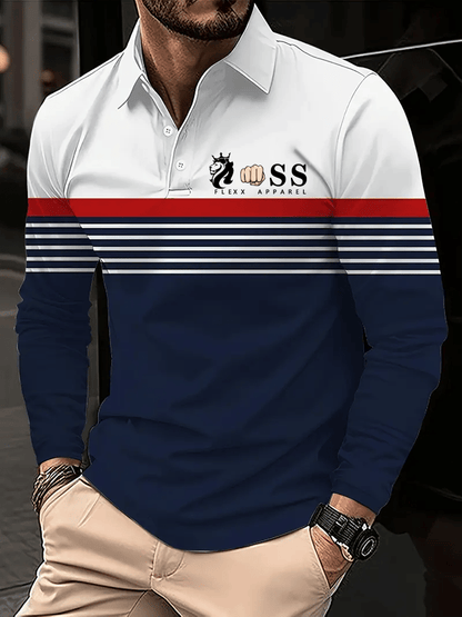 Men's Retro Letter Design Business Long Sleeve Polo Shirt