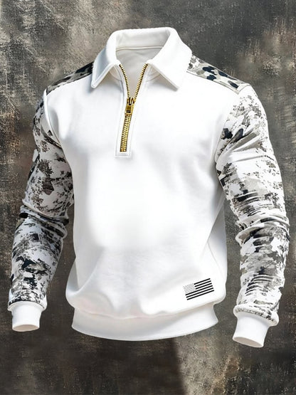 Men's Vintage Color-Block Zip-Up Sweatshirt