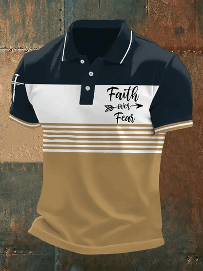 Men's Retro Faith “Faith Over Fear�? Casual Printed Polo Shirt