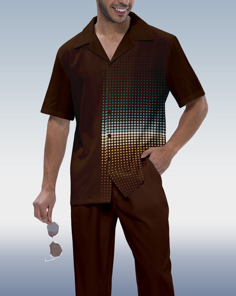 Rianmond Men's Striped Print Short Sleeve Walking Suit 566