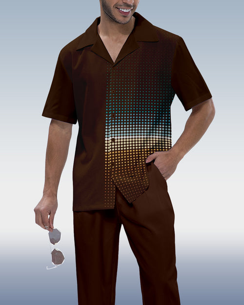 Rianmond Men's Striped Print Short Sleeve Walking Suit 566