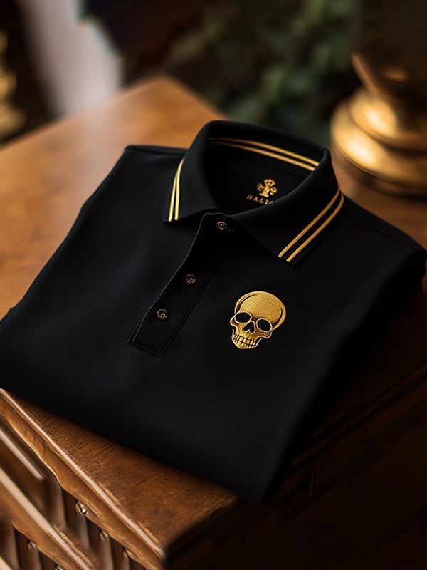 Men's Classic Business Skull Logo Short Sleeve Polo Shirt