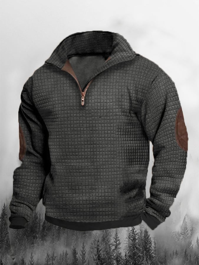 Men's Stand Collar Zipper Long Sleeve Casual Sweatshirt