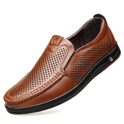 Men'S Round Toe Hollowed Out Business Leisure Loafer Leather Shoes
