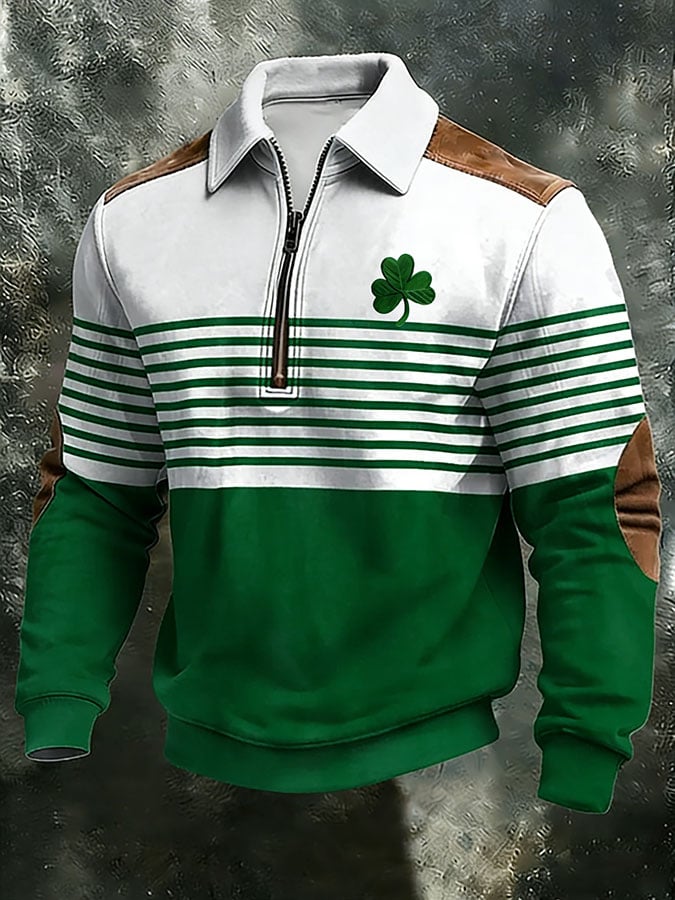 Men's Vintage St. Patrick's Day Print Zip-Up Hoodie