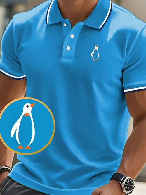 Men's classic casual polo shirt with penguin print