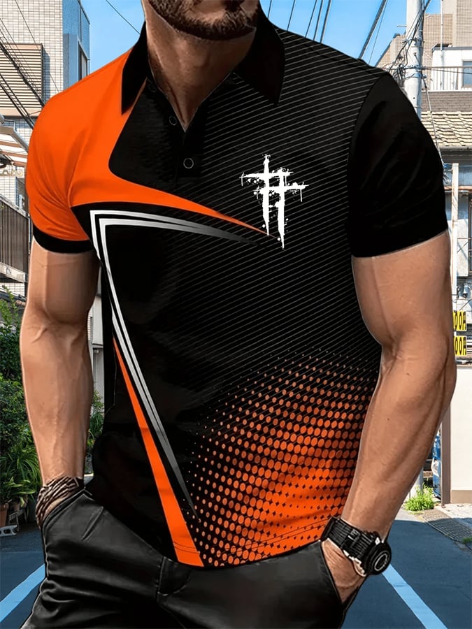Men's Retro Faith  Casual Printed Polo Shirt