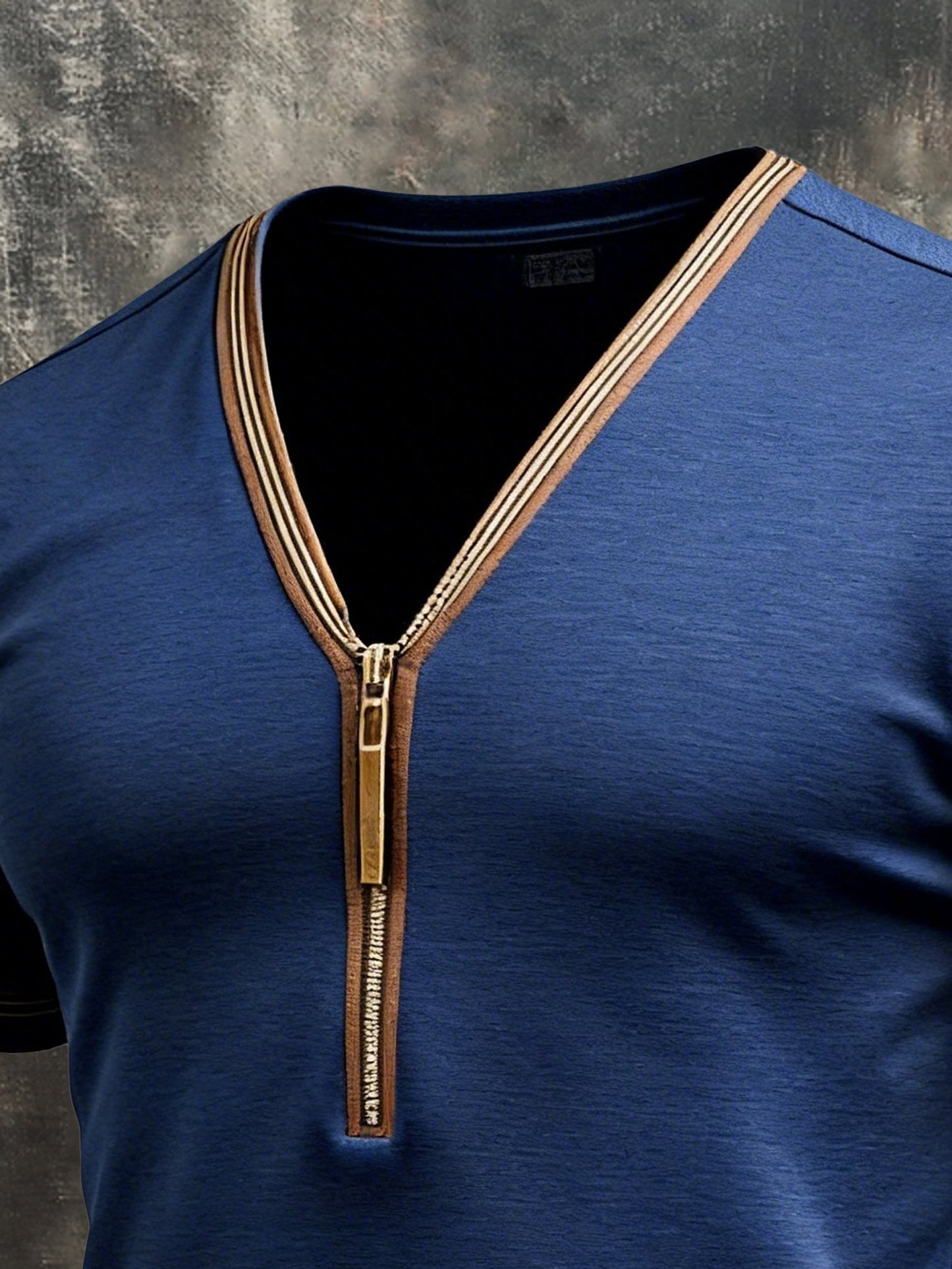 Men's Retro Contrast Color Splicing V-Neck Short Sleeve T-Shirt