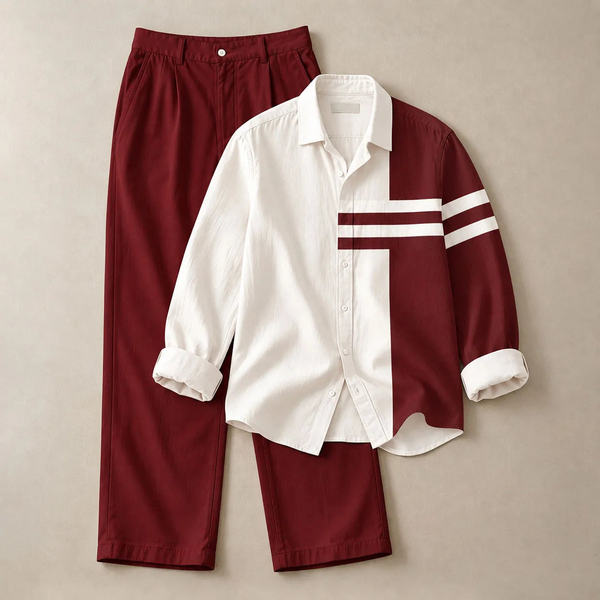 Men's Casual Long-Sleeve Shirt and Pants Set