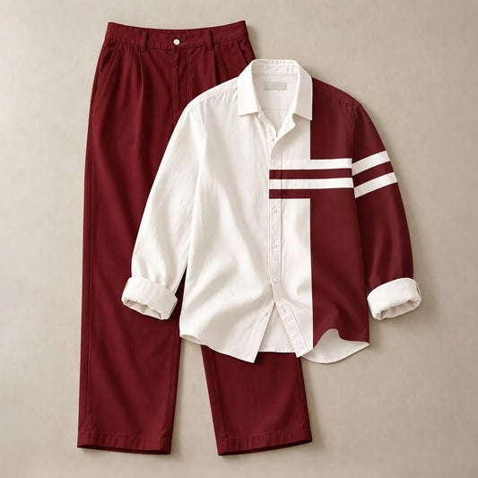 Men's Casual Long-Sleeve Shirt and Pants Set