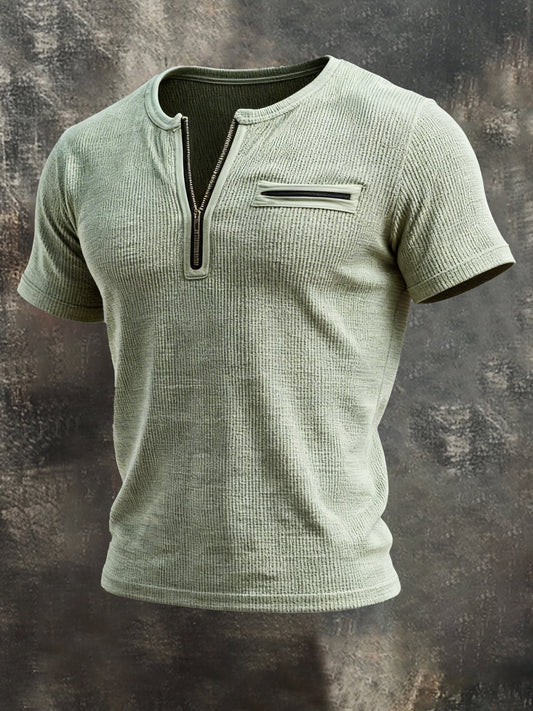 Men's Retro Half-Zip Short Sleeve T-Shirt