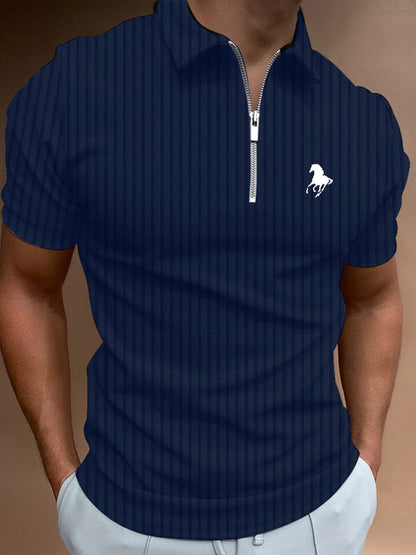 Men's Horse Print Casual Polo Shirt