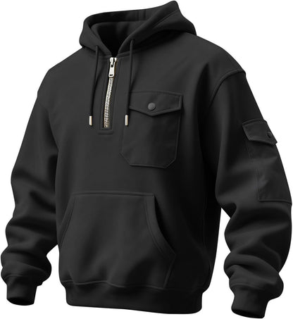 Men's Vintage Multi-pocket Hooded Long-Sleeved Sweatshirt