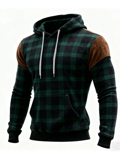 Men's Casual Retro Plaid Print Long Sleeve Hooded Sweatshirt