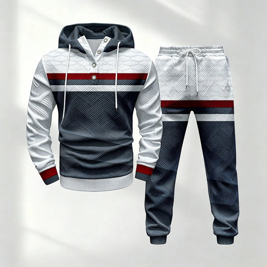 Men's Half-Button-Down Hooded Long-Sleeve Top and Pants Set